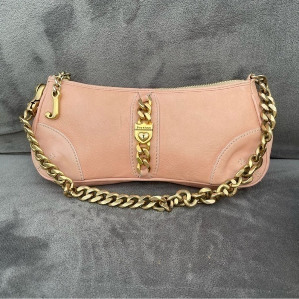 VINTAGE Juicy Couture Y2K Bubblegum Pink Leather & Gold Chain Handbag Purse RARE